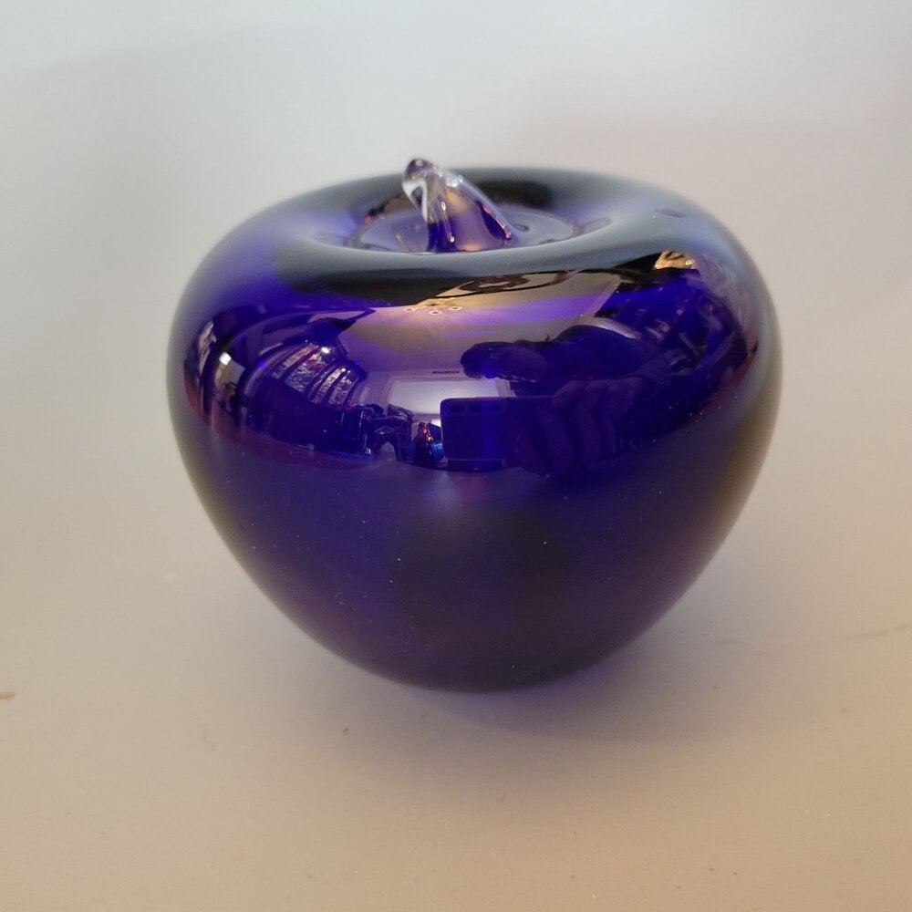 Handcrafted Cobalt Blue Glass Apple Figurine Paperweight